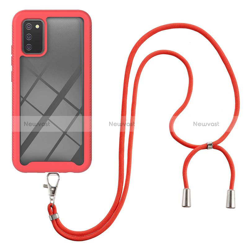 Silicone Matte Finish and Plastic Back Cover Case 360 Degrees with Lanyard Strap for Samsung Galaxy F02S SM-E025F