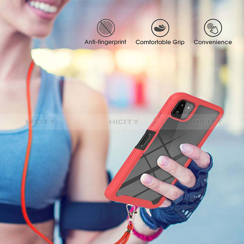 Silicone Matte Finish and Plastic Back Cover Case 360 Degrees with Lanyard Strap for Samsung Galaxy F42 5G