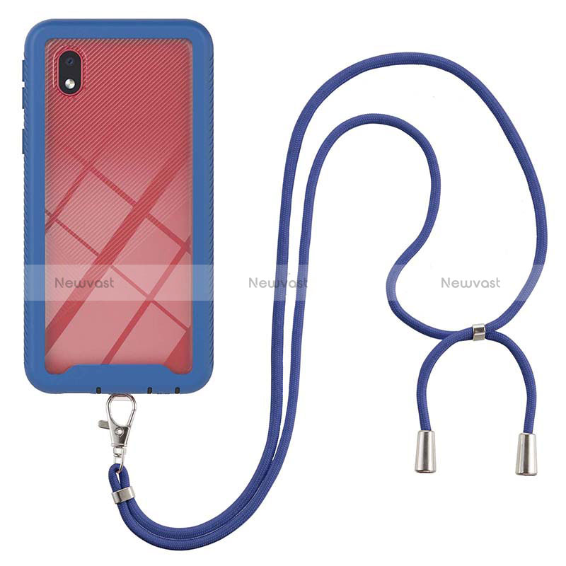 Silicone Matte Finish and Plastic Back Cover Case 360 Degrees with Lanyard Strap for Samsung Galaxy M01 Core