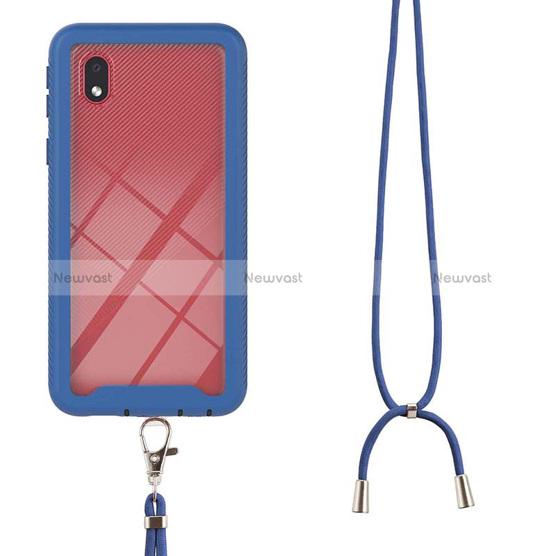 Silicone Matte Finish and Plastic Back Cover Case 360 Degrees with Lanyard Strap for Samsung Galaxy M01 Core