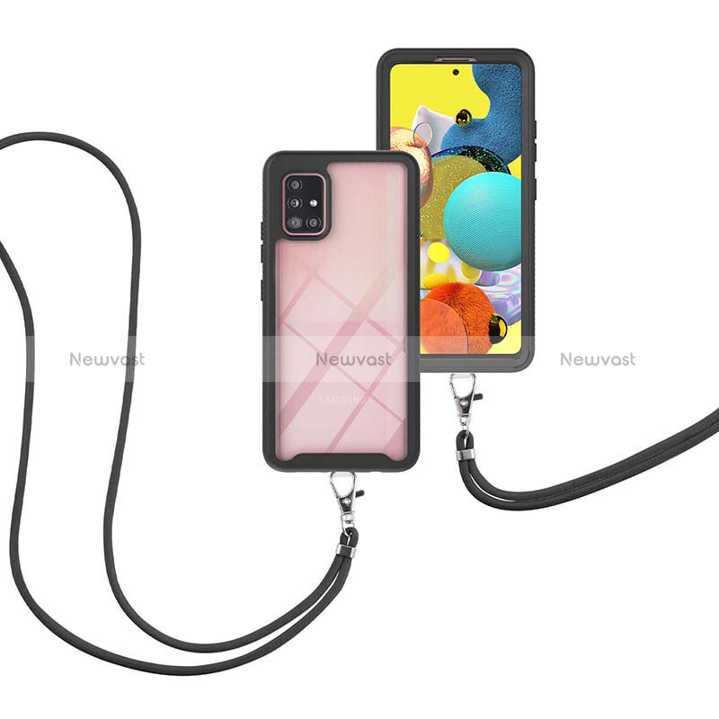 Silicone Matte Finish and Plastic Back Cover Case 360 Degrees with Lanyard Strap for Samsung Galaxy M40S Black