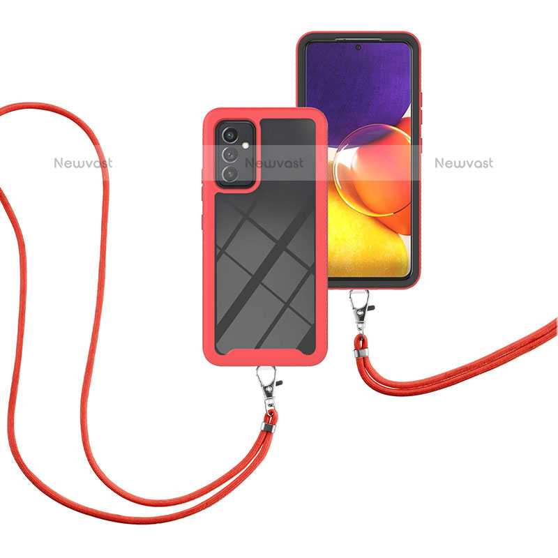 Silicone Matte Finish and Plastic Back Cover Case 360 Degrees with Lanyard Strap for Samsung Galaxy Quantum2 5G