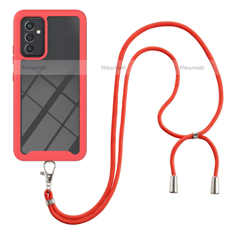 Silicone Matte Finish and Plastic Back Cover Case 360 Degrees with Lanyard Strap for Samsung Galaxy Quantum2 5G