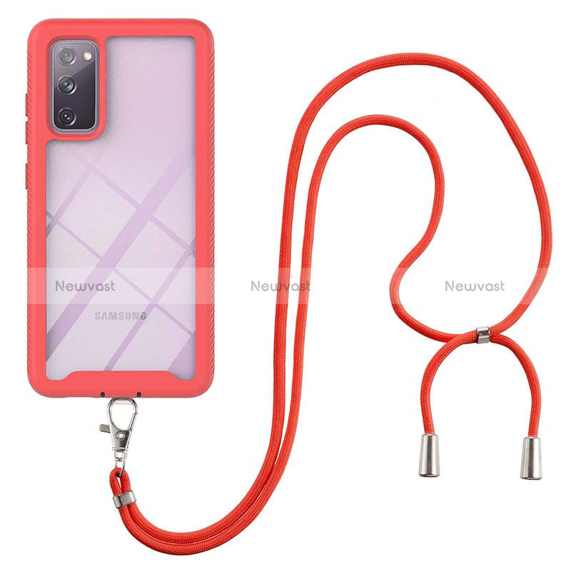 Silicone Matte Finish and Plastic Back Cover Case 360 Degrees with Lanyard Strap for Samsung Galaxy S20 FE (2022) 5G