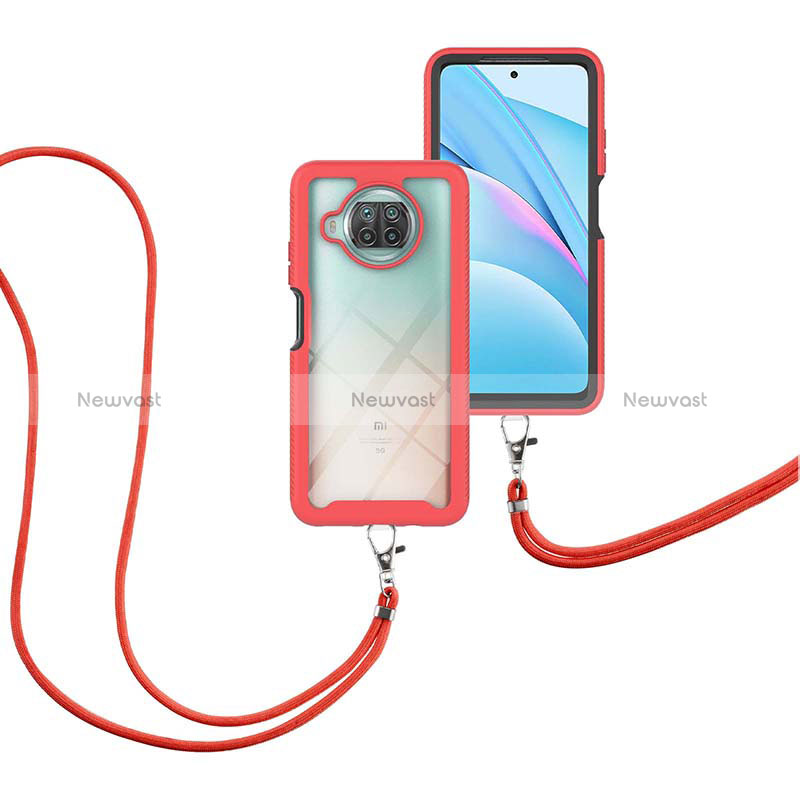 Silicone Matte Finish and Plastic Back Cover Case 360 Degrees with Lanyard Strap for Xiaomi Mi 10i 5G Red