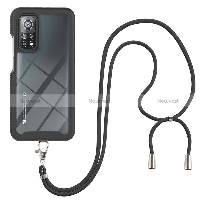 Silicone Matte Finish and Plastic Back Cover Case 360 Degrees with Lanyard Strap for Xiaomi Mi 10T 5G