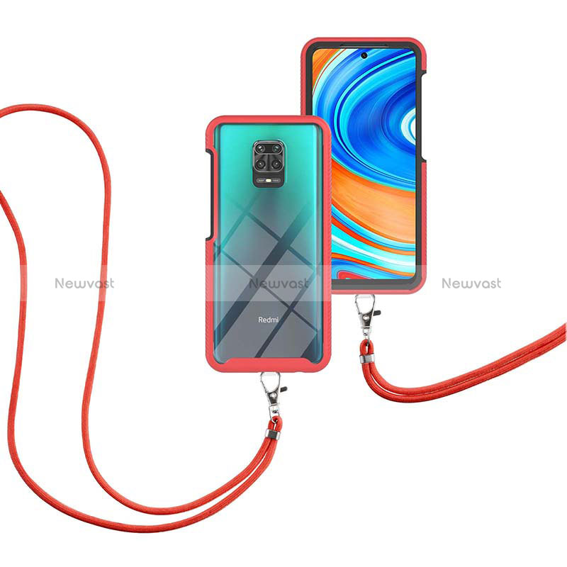 Silicone Matte Finish and Plastic Back Cover Case 360 Degrees with Lanyard Strap for Xiaomi Poco M2 Pro Red