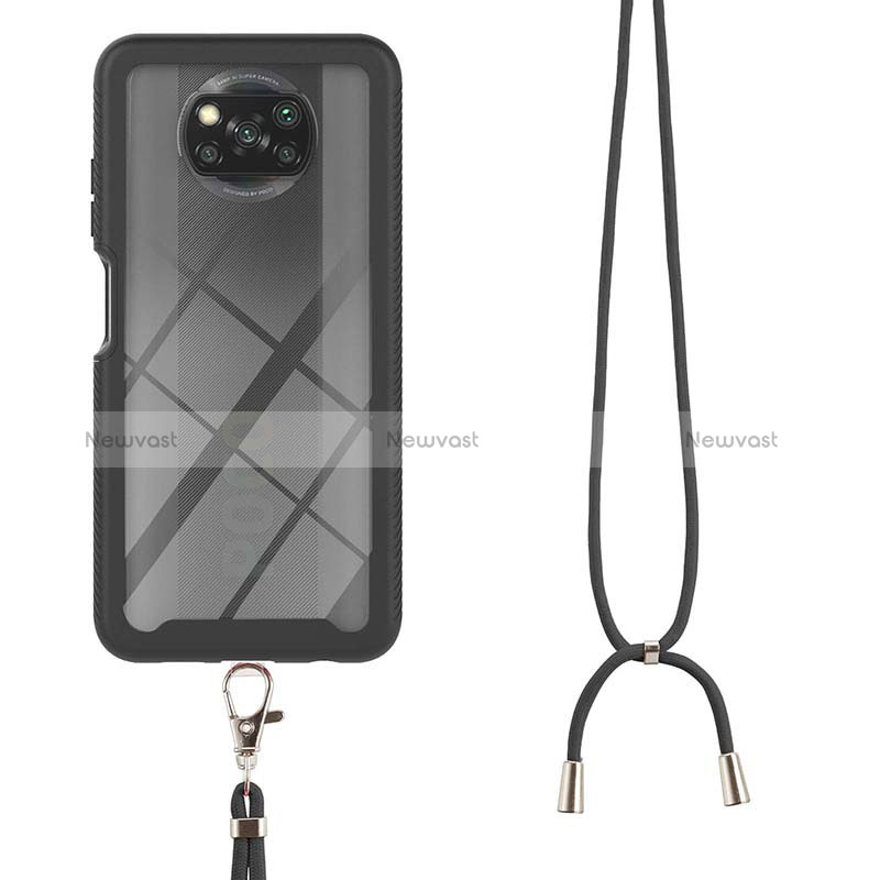 Silicone Matte Finish and Plastic Back Cover Case 360 Degrees with Lanyard Strap for Xiaomi Poco X3 Pro