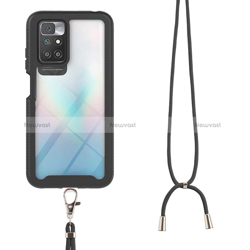 Silicone Matte Finish and Plastic Back Cover Case 360 Degrees with Lanyard Strap for Xiaomi Redmi 10 (2022)