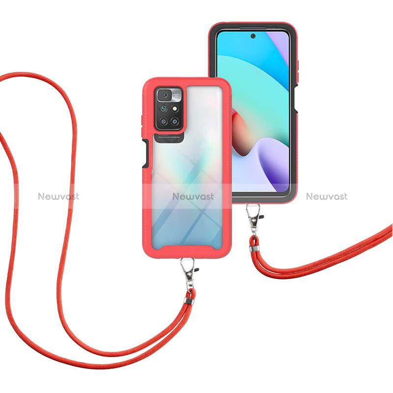 Silicone Matte Finish and Plastic Back Cover Case 360 Degrees with Lanyard Strap for Xiaomi Redmi 10 4G