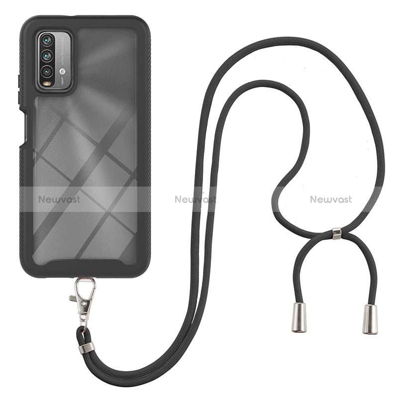 Silicone Matte Finish and Plastic Back Cover Case 360 Degrees with Lanyard Strap for Xiaomi Redmi 9 Power