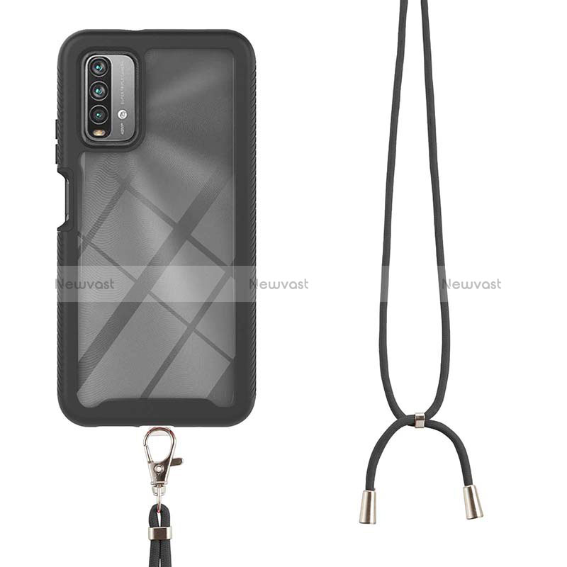 Silicone Matte Finish and Plastic Back Cover Case 360 Degrees with Lanyard Strap for Xiaomi Redmi 9 Power