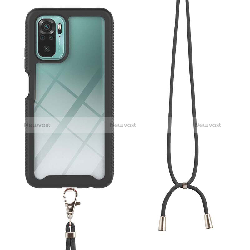 Silicone Matte Finish and Plastic Back Cover Case 360 Degrees with Lanyard Strap for Xiaomi Redmi Note 10 4G