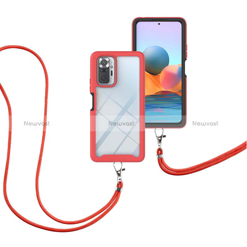 Silicone Matte Finish and Plastic Back Cover Case 360 Degrees with Lanyard Strap for Xiaomi Redmi Note 10 Pro 4G