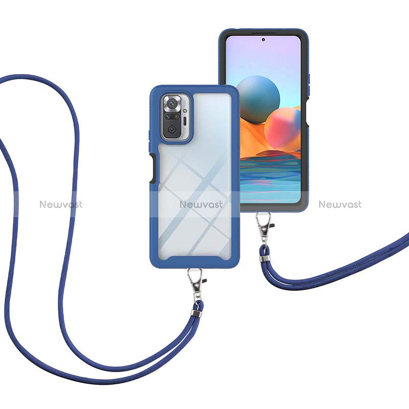 Silicone Matte Finish and Plastic Back Cover Case 360 Degrees with Lanyard Strap for Xiaomi Redmi Note 10 Pro 4G