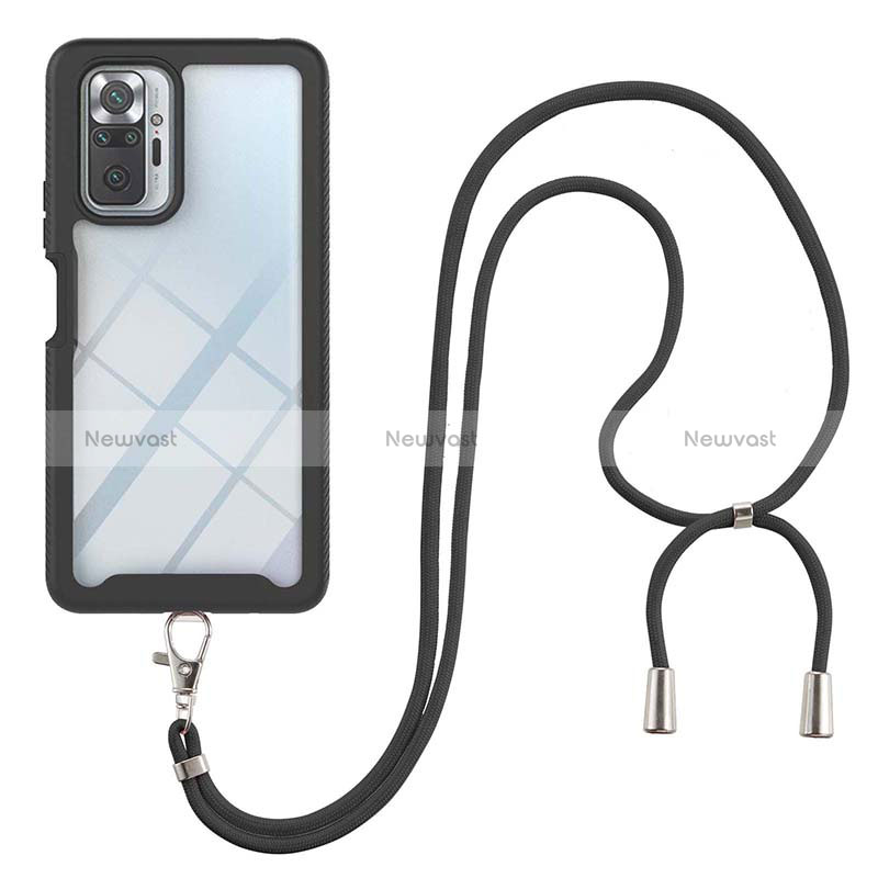 Silicone Matte Finish and Plastic Back Cover Case 360 Degrees with Lanyard Strap for Xiaomi Redmi Note 10 Pro 4G