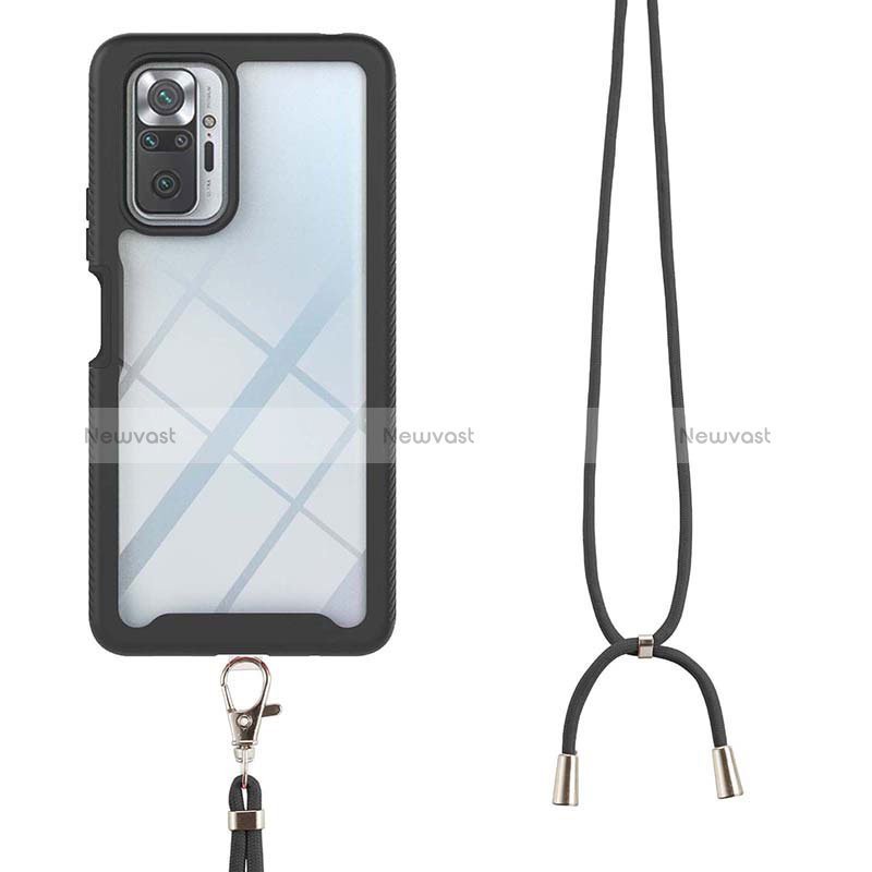 Silicone Matte Finish and Plastic Back Cover Case 360 Degrees with Lanyard Strap for Xiaomi Redmi Note 10 Pro Max