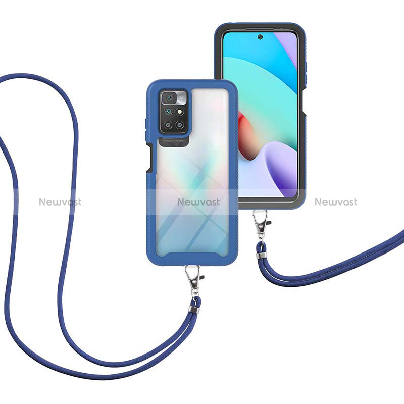 Silicone Matte Finish and Plastic Back Cover Case 360 Degrees with Lanyard Strap for Xiaomi Redmi Note 11 4G (2021)