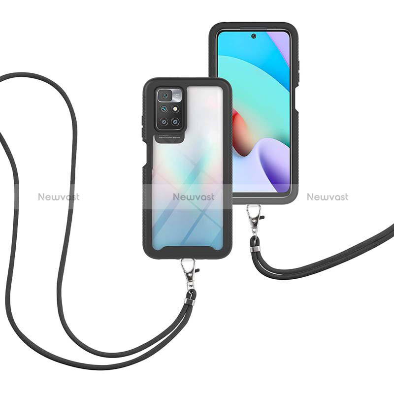 Silicone Matte Finish and Plastic Back Cover Case 360 Degrees with Lanyard Strap for Xiaomi Redmi Note 11 4G (2021)