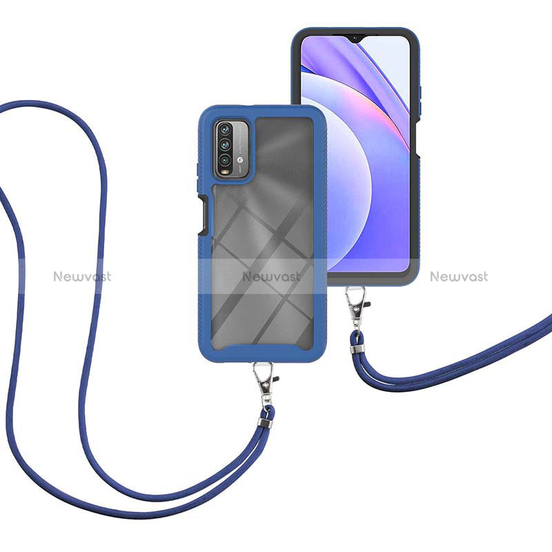 Silicone Matte Finish and Plastic Back Cover Case 360 Degrees with Lanyard Strap for Xiaomi Redmi Note 9 4G