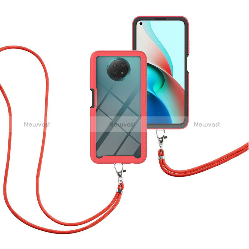 Silicone Matte Finish and Plastic Back Cover Case 360 Degrees with Lanyard Strap for Xiaomi Redmi Note 9 5G