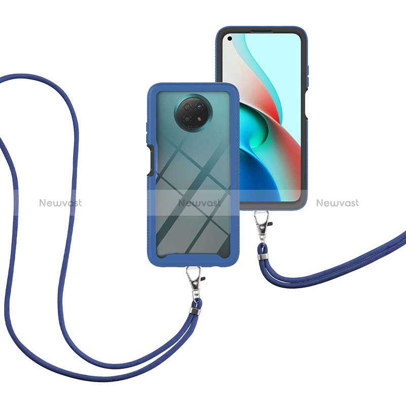 Silicone Matte Finish and Plastic Back Cover Case 360 Degrees with Lanyard Strap for Xiaomi Redmi Note 9 5G