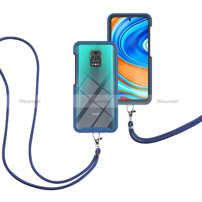 Silicone Matte Finish and Plastic Back Cover Case 360 Degrees with Lanyard Strap for Xiaomi Redmi Note 9S Blue