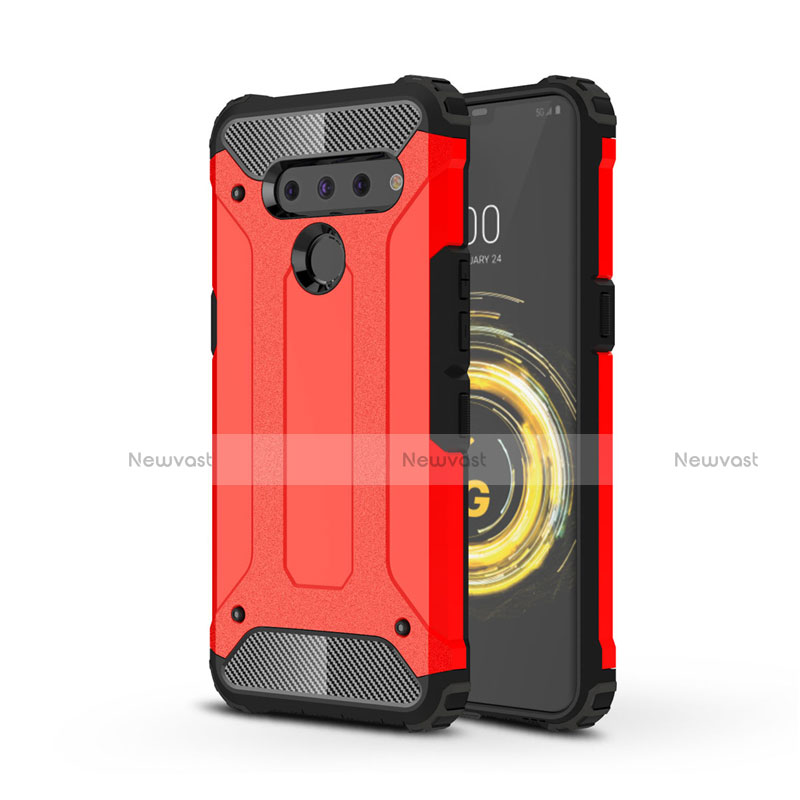 Silicone Matte Finish and Plastic Back Cover Case for LG V50 ThinQ 5G Red