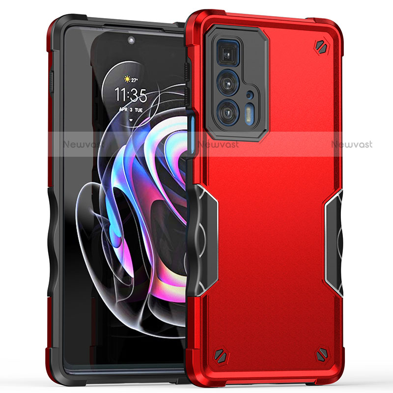 Silicone Matte Finish and Plastic Back Cover Case for Motorola Moto Edge 20 Pro 5G Red