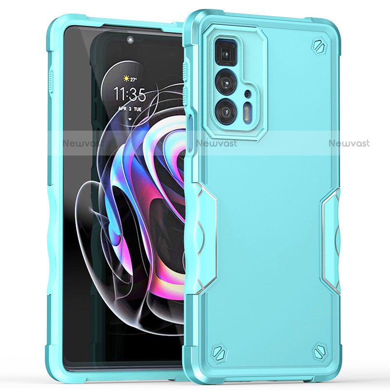 Silicone Matte Finish and Plastic Back Cover Case for Motorola Moto Edge S Pro 5G Cyan