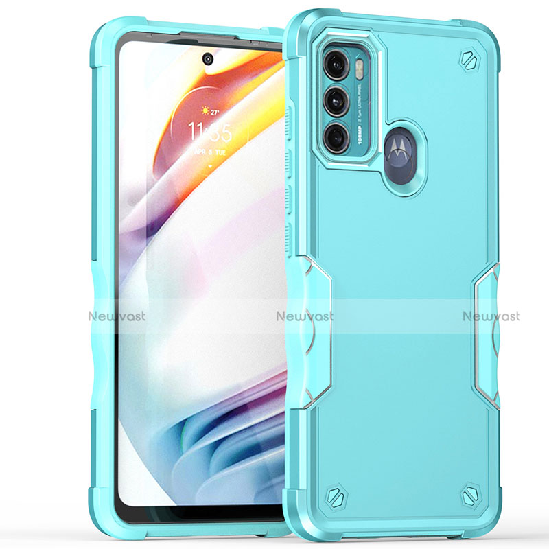 Silicone Matte Finish and Plastic Back Cover Case for Motorola Moto G60 Cyan