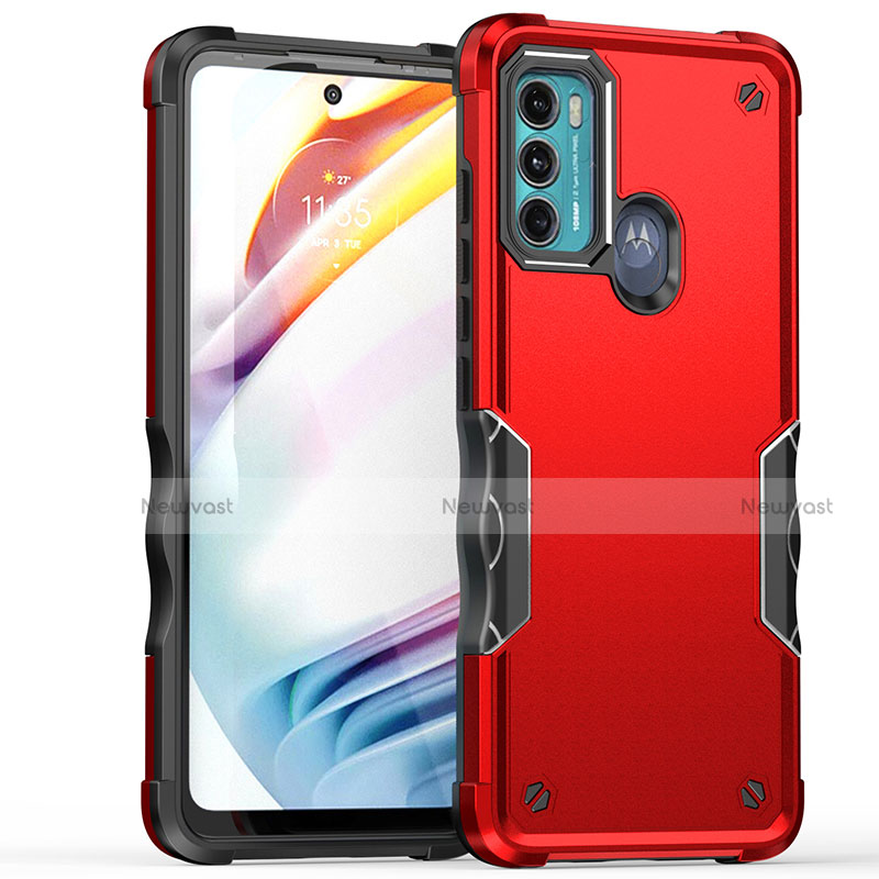 Silicone Matte Finish and Plastic Back Cover Case for Motorola Moto G60 Red