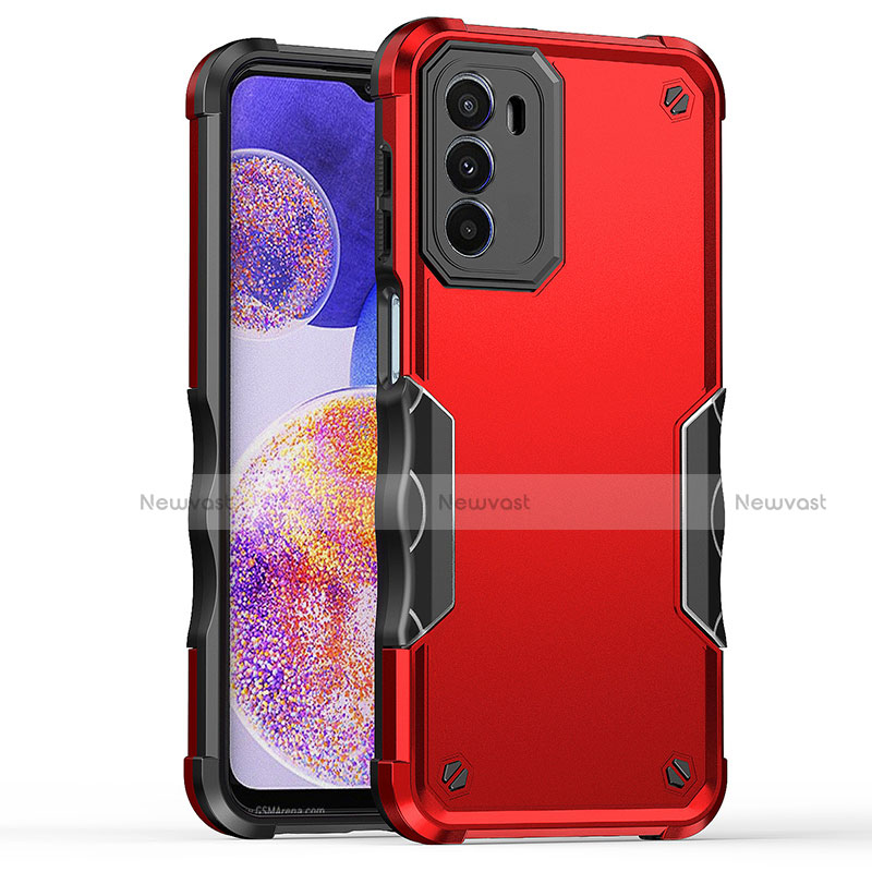 Silicone Matte Finish and Plastic Back Cover Case for Motorola Moto G71s 5G Red