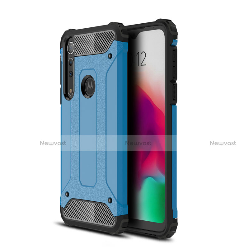 Silicone Matte Finish and Plastic Back Cover Case for Motorola Moto G8 Play Sky Blue