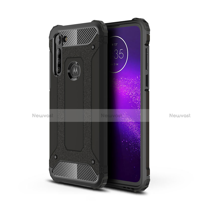 Silicone Matte Finish and Plastic Back Cover Case for Motorola Moto G8 Power Black