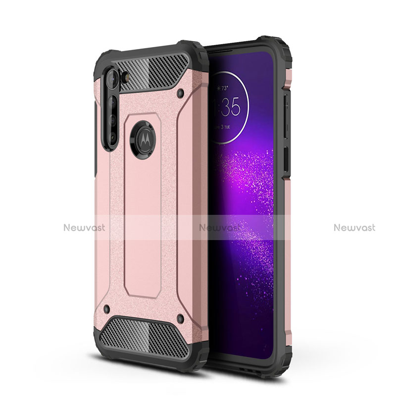 Silicone Matte Finish and Plastic Back Cover Case for Motorola Moto G8 Power Rose Gold