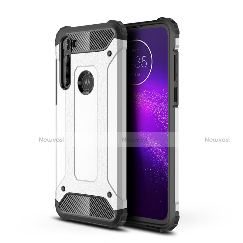 Silicone Matte Finish and Plastic Back Cover Case for Motorola Moto G8 Power Silver