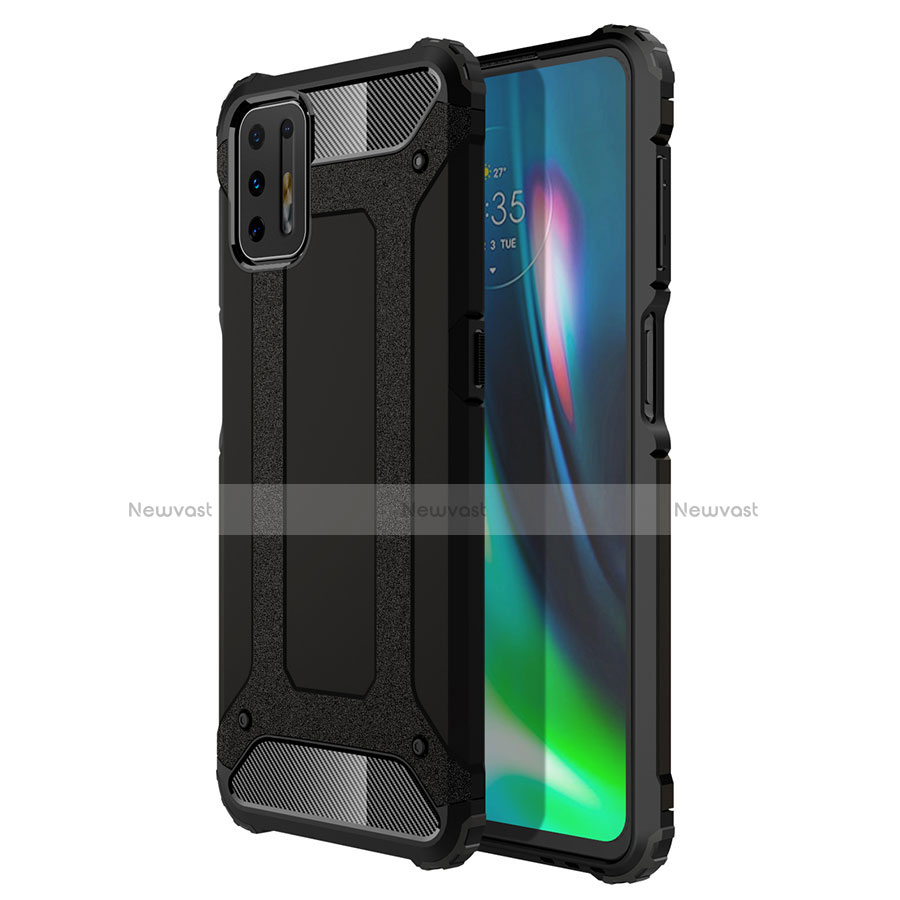 Silicone Matte Finish and Plastic Back Cover Case for Motorola Moto G9 Plus Black