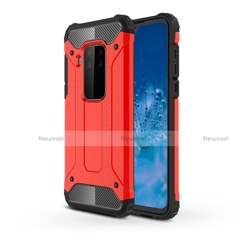 Silicone Matte Finish and Plastic Back Cover Case for Motorola Moto One Zoom Red