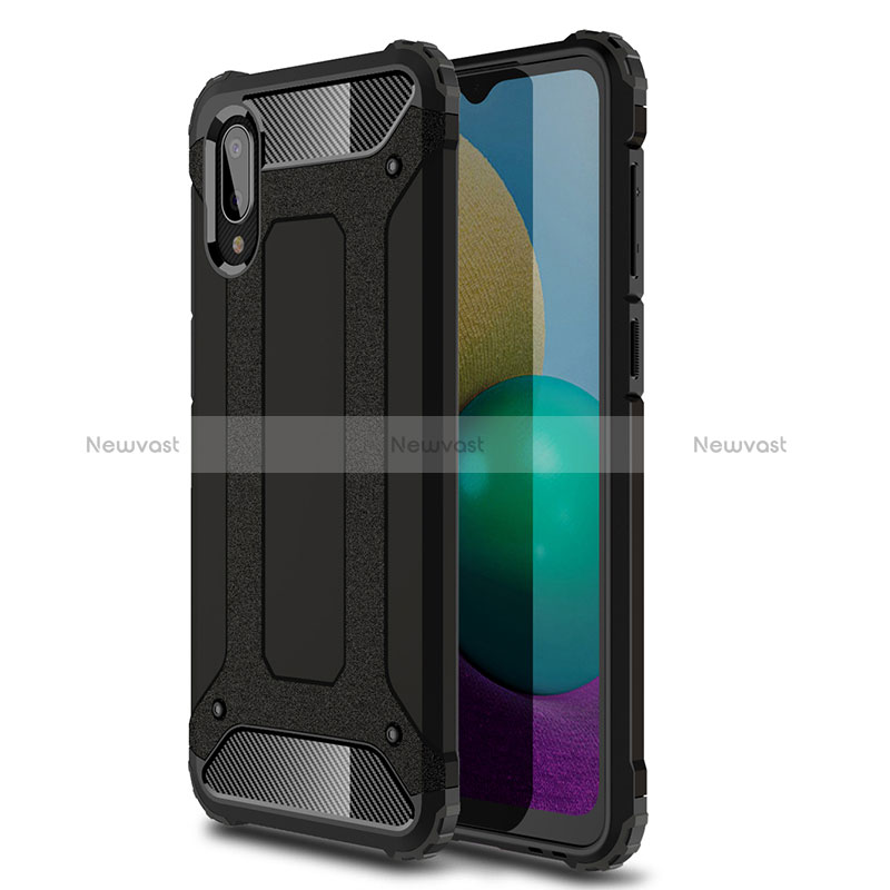 Silicone Matte Finish and Plastic Back Cover Case for Samsung Galaxy A02 Black