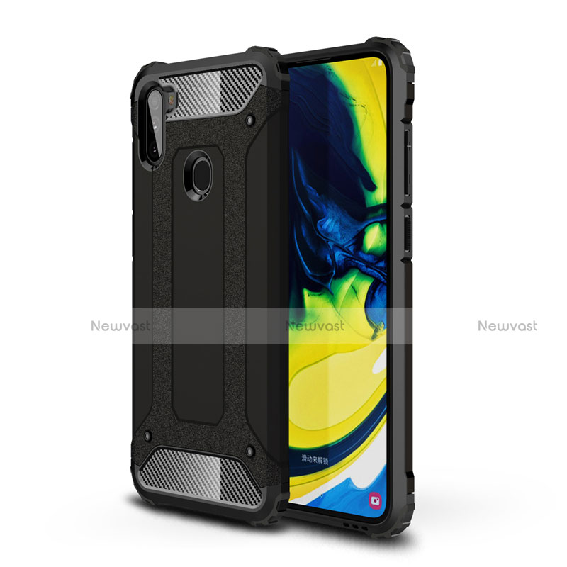 Silicone Matte Finish and Plastic Back Cover Case for Samsung Galaxy A11 Black