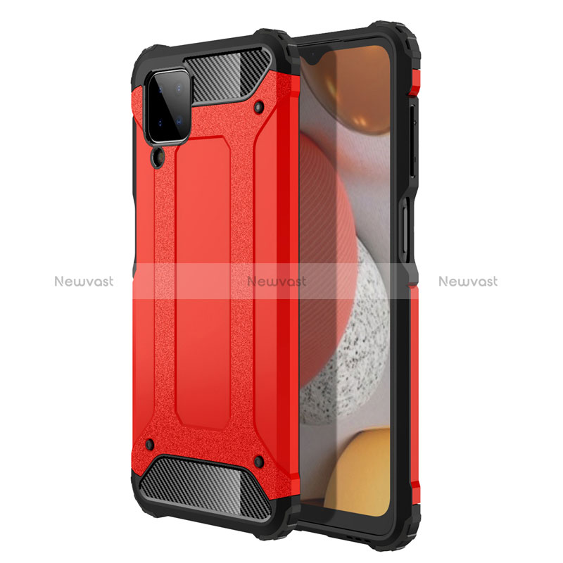 Silicone Matte Finish and Plastic Back Cover Case for Samsung Galaxy A12 5G Red