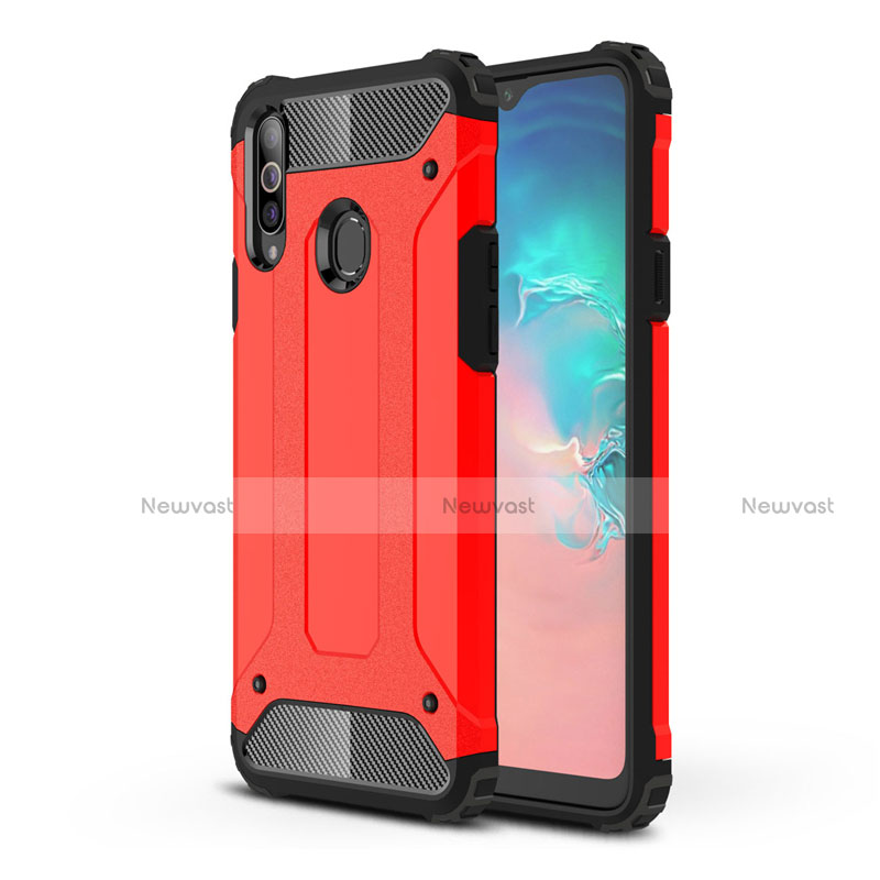 Silicone Matte Finish and Plastic Back Cover Case for Samsung Galaxy A20s Red