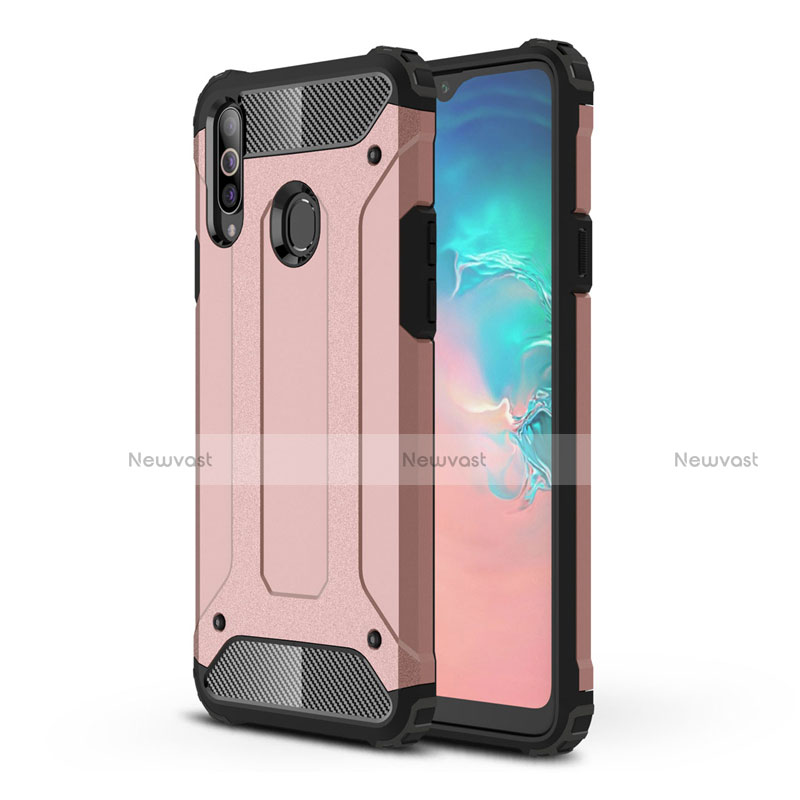 Silicone Matte Finish and Plastic Back Cover Case for Samsung Galaxy A20s Rose Gold