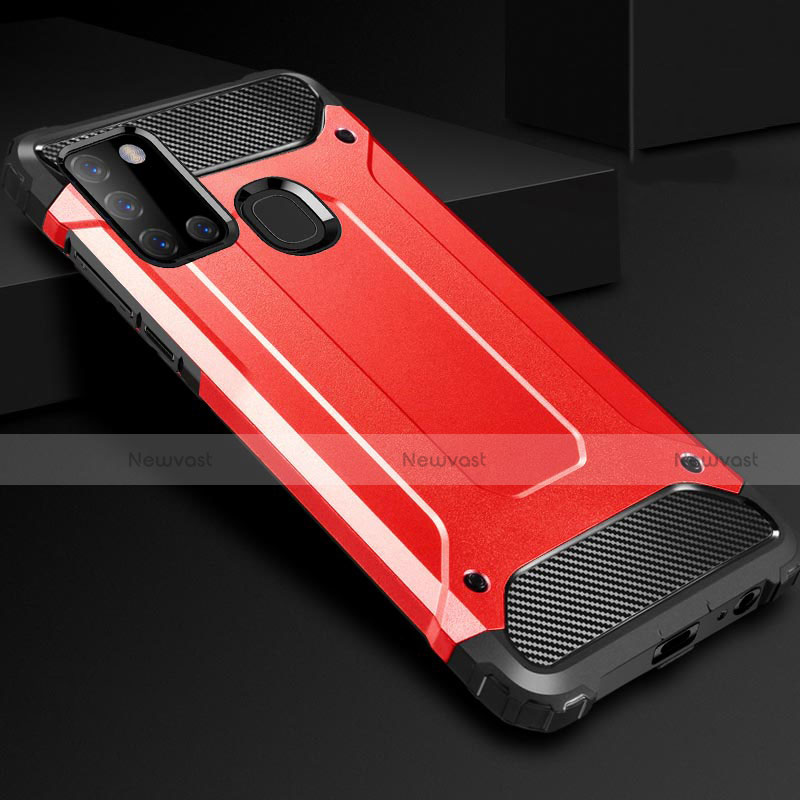 Silicone Matte Finish and Plastic Back Cover Case for Samsung Galaxy A21s Red