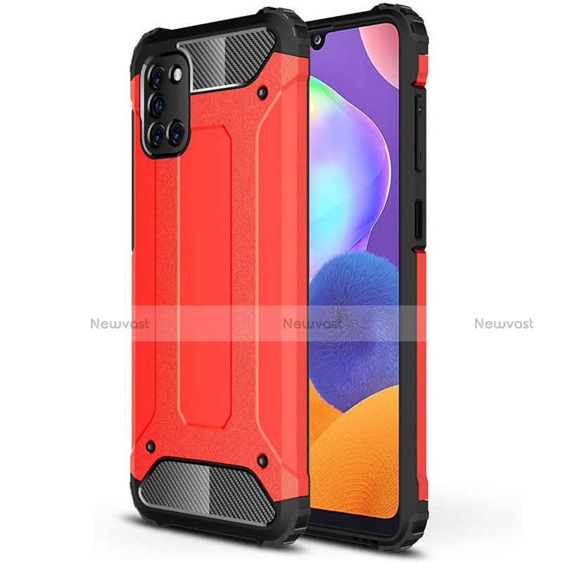 Silicone Matte Finish and Plastic Back Cover Case for Samsung Galaxy A31 Red