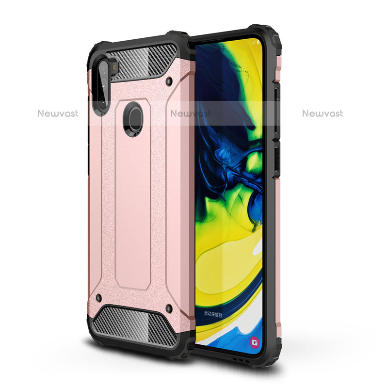 Silicone Matte Finish and Plastic Back Cover Case for Samsung Galaxy M11 Rose Gold