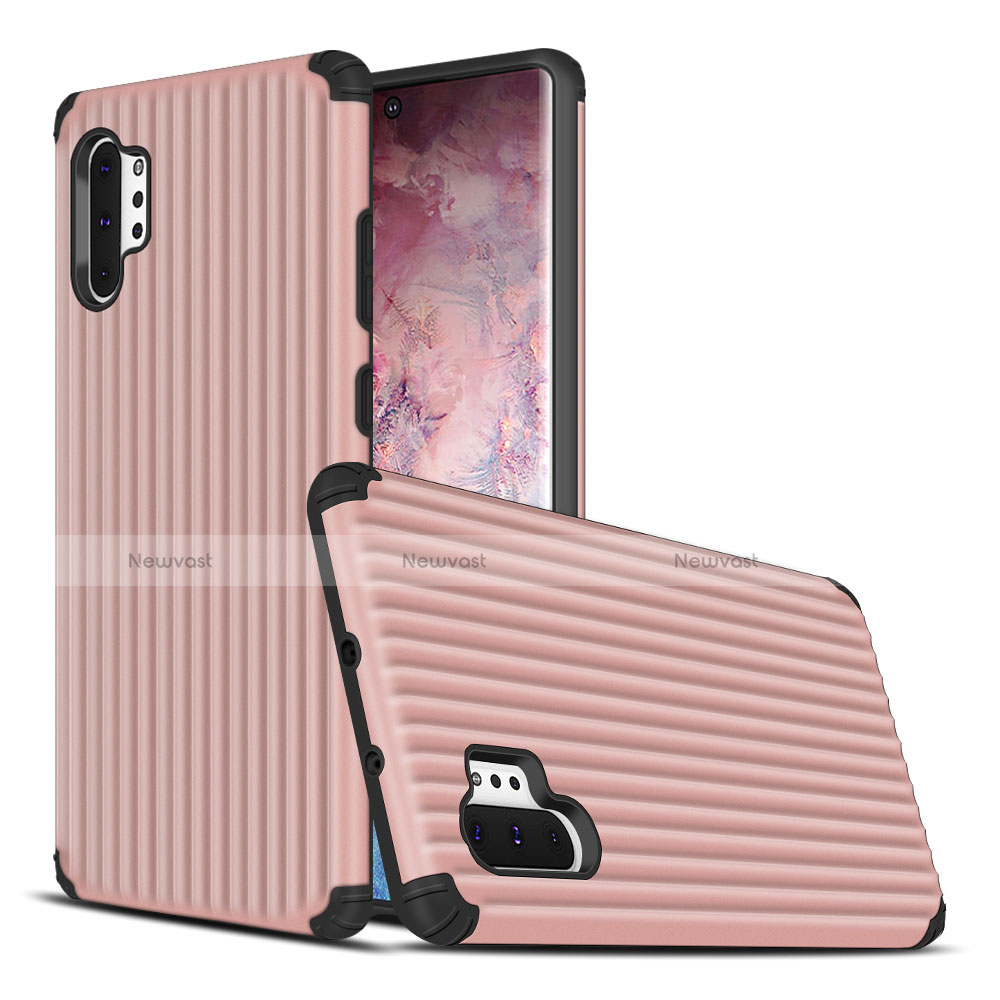 Silicone Matte Finish and Plastic Back Cover Case for Samsung Galaxy Note 10 Plus 5G Rose Gold