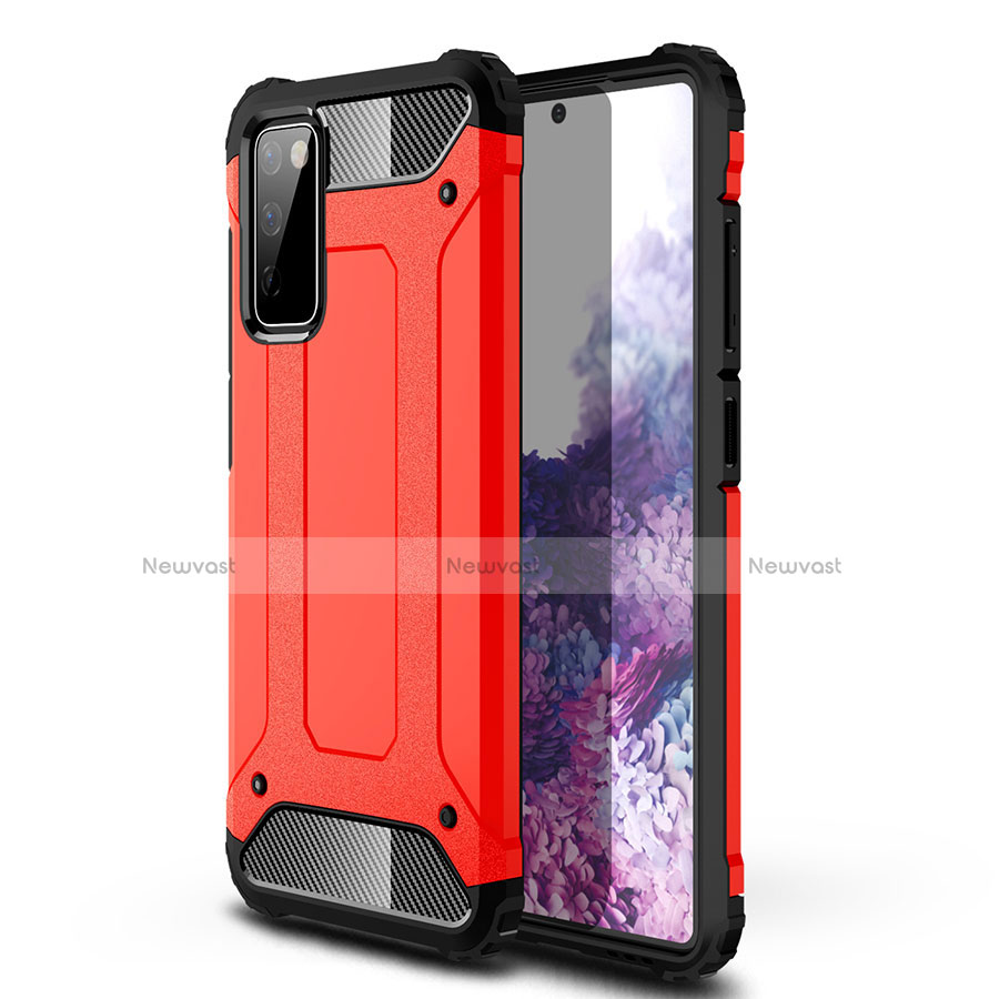 Silicone Matte Finish and Plastic Back Cover Case for Samsung Galaxy S20 FE 2022 5G Red