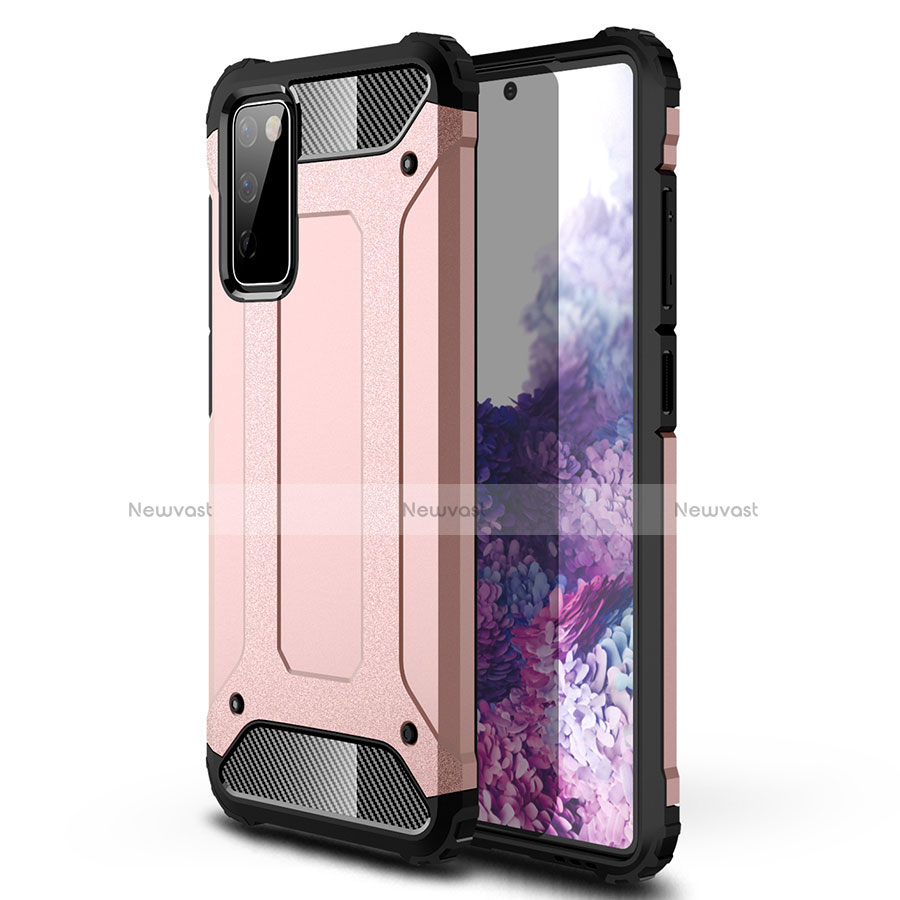 Silicone Matte Finish and Plastic Back Cover Case for Samsung Galaxy S20 Lite 5G Rose Gold